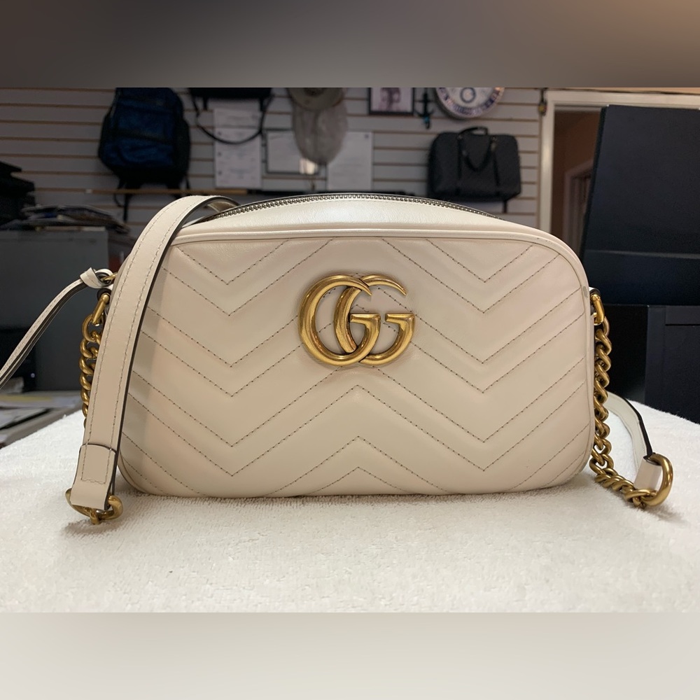 Gucci GG Small Marmont Matelasse White Shoulder Bag